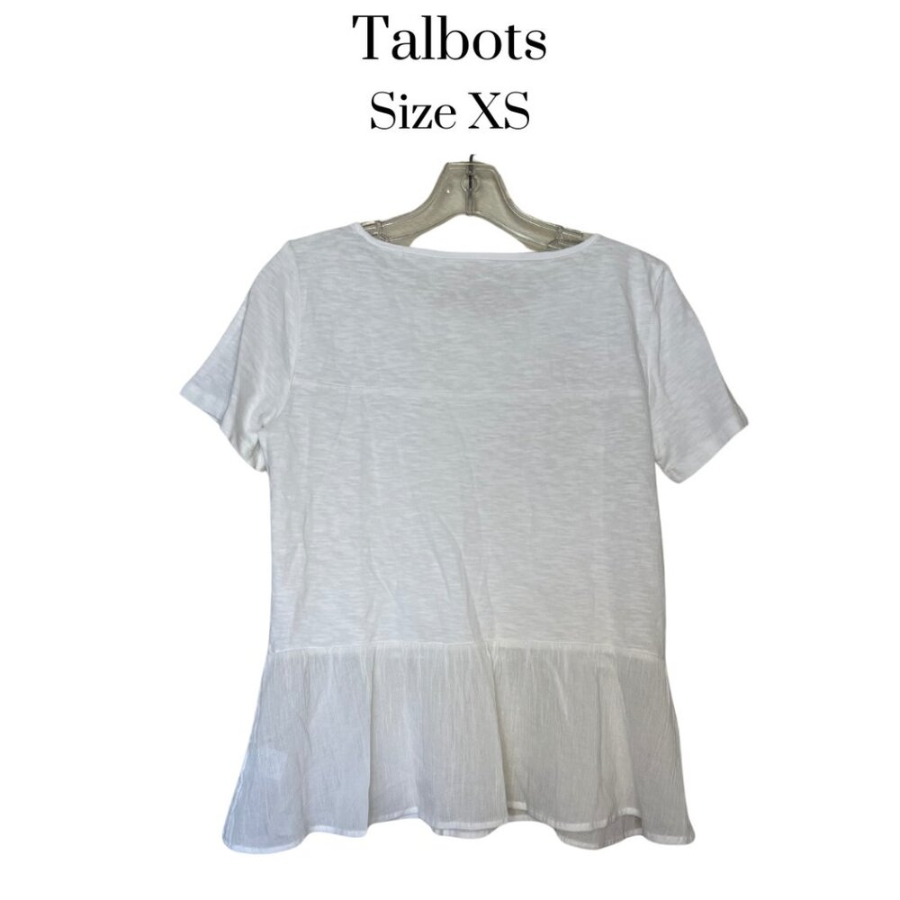 NWT Talbots womens ruffle hem short sleeve pull over cotton casual shirt Size 4